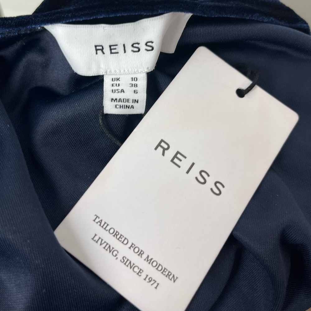 REISS New Camilla Blue Velvet Asymmetric Neck Cutout Party Cocktail Dress - Picture 9 of 12